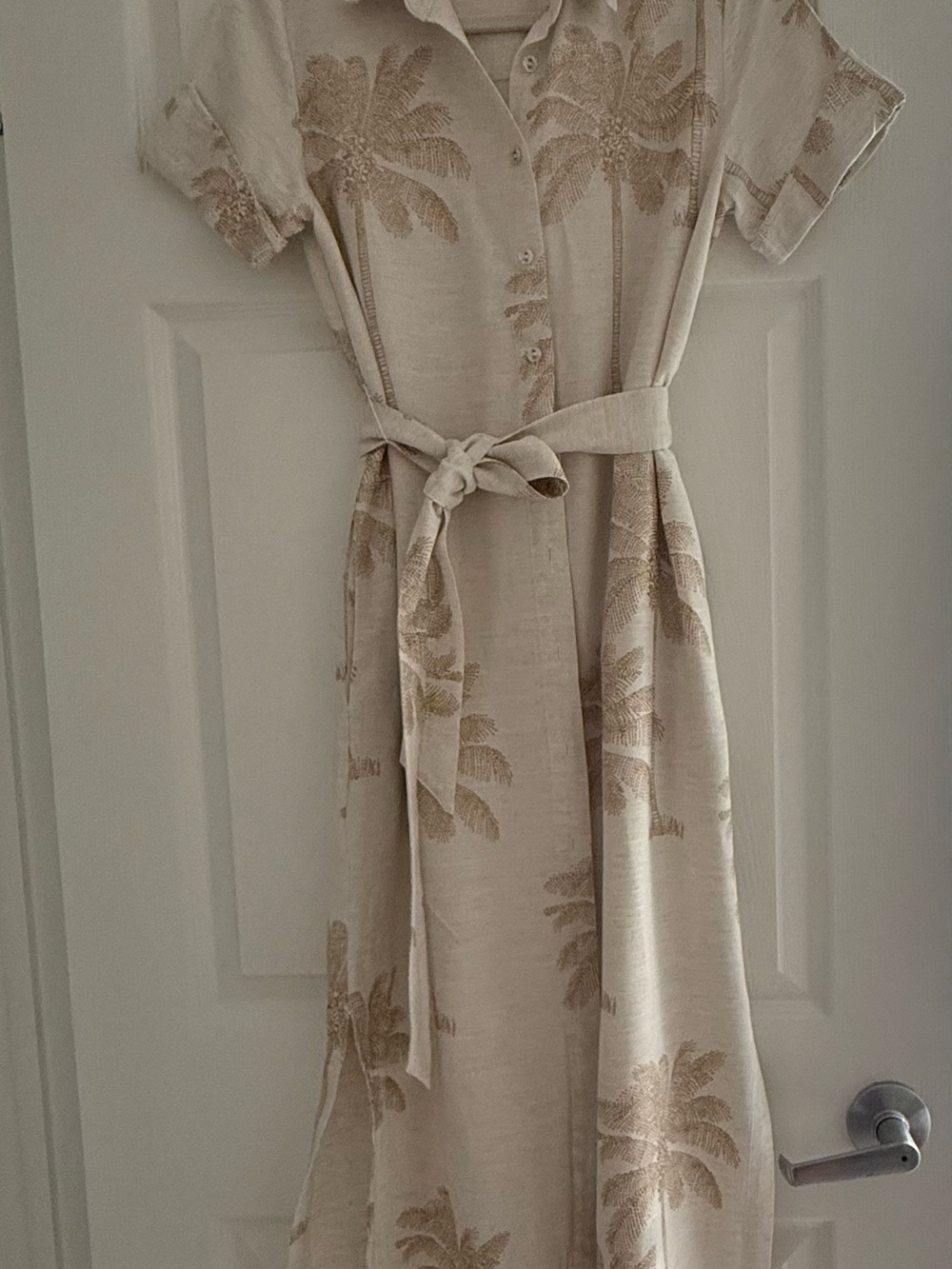 Jane&Delancey Palm Print Shirt Dress Belted Button Front Maxi Size S - Picture 2 of 7